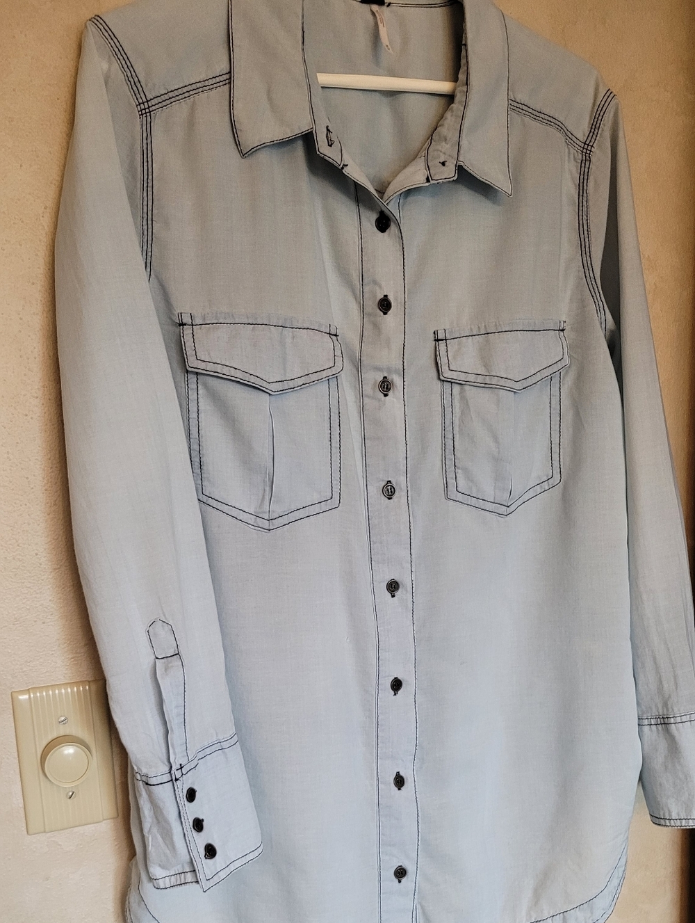 Free People Denim Chambray Button Down Medium - Picture 2 of 4